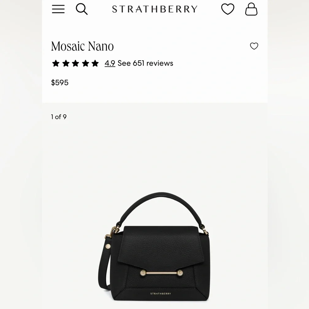 Strathberry Black Mini Mosaic Nano Bag with Gold Accents - Picture 3 of 8